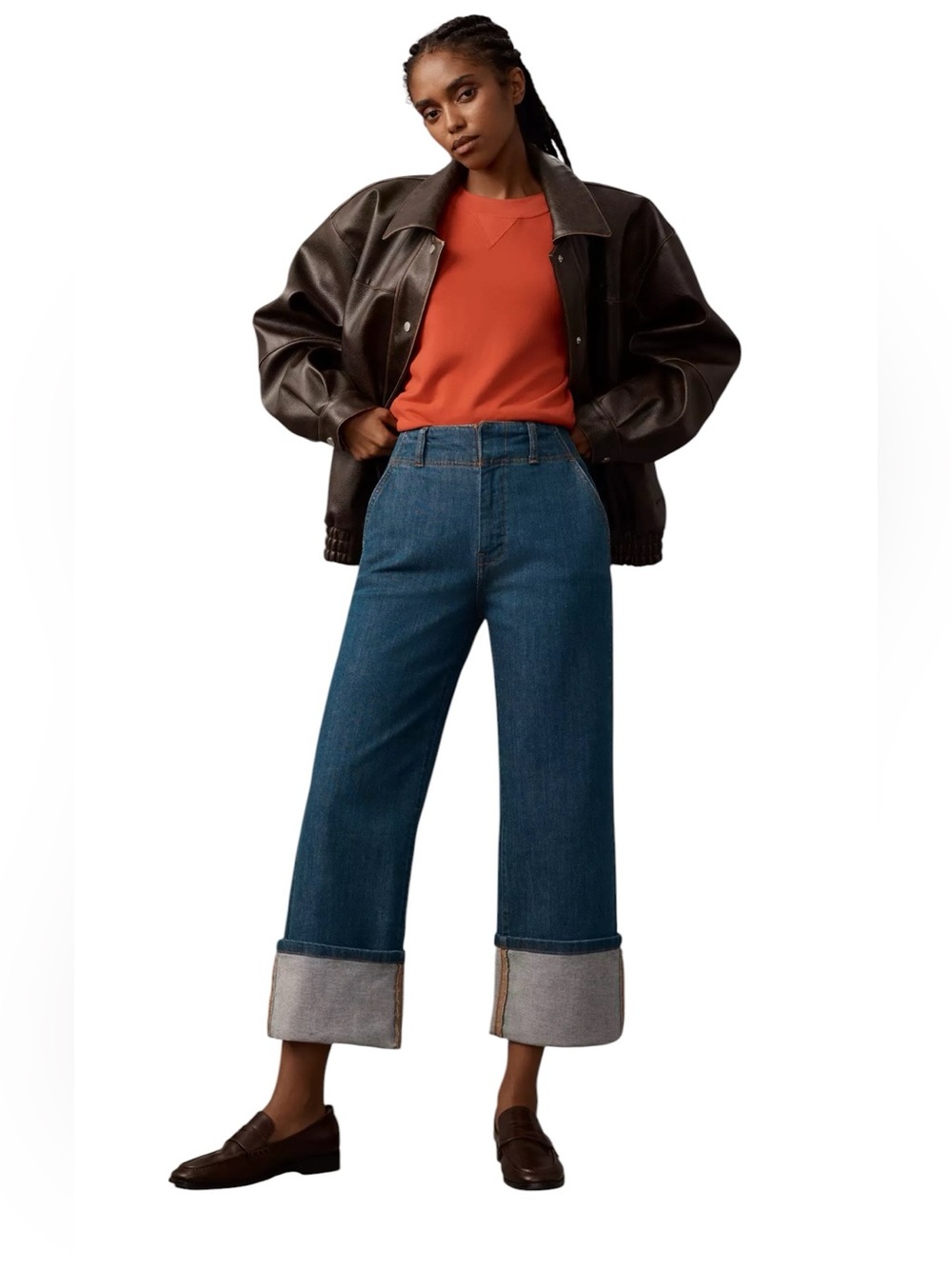 Pilcro x Anthropologie - Maisy Wide Leg Cuffed Jeans Mid Rise Dark Sz 26
